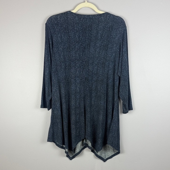 Rose & Olive Blue-Gray Boho 3/4 Sleeve V-neck Beaded Neckline 1X Tunic Top - Picture 9 of 9